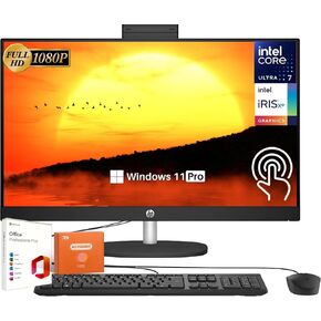 HP 27 inch All-in-One Desktop Computer - 27" FHD Touchscreen, Intel 12-core Ultra 7 155U(Beats i7-1355U), Intel Iris Xe GPU, Wi-Fi 6, Lifetime Office, Win 11 Pro, W/Accessories(64 GB DDR5 | 2 TB SSD)