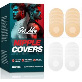 Mens Nipple Covers, 120Pcs(60Pairs) Hide Nipple Tape for Men, Anti-Chafing, Hypoallergenic Materials, Support for Running, Fitness & Daily Wear White