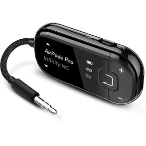 Avantree Voyager - محول طائرة بلوتوث 5.4 مع شاشة OLED لسماعات الرأس و Airpods ، و Chipset Qualcomm ، و Aptx Adaptive ، و Aux Wireless الصوت اللاسلكي 3.5 ملم للسفر والطيران - أبيض