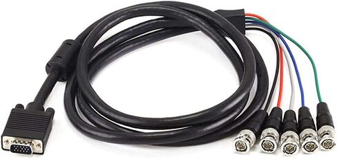 Monoprice VGA HD-15 to 5 BNC RGB Video Cable for HDTV Monitor cable - 6FT (Black) in Saudi Arabia