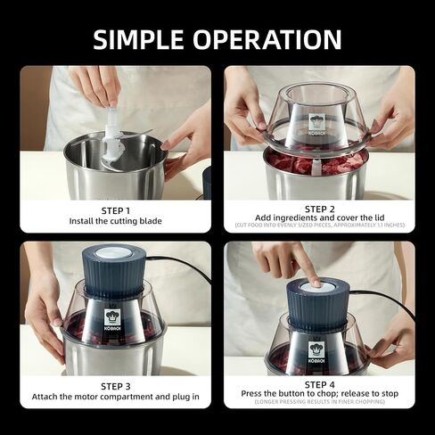Electric Food Processor & Meat Grinder – 1.9 Qt Food Chopper with Pure Copper Motor, Dual-Layer Blades, Procesador de Alimentos Electrico in Saudi Arabia