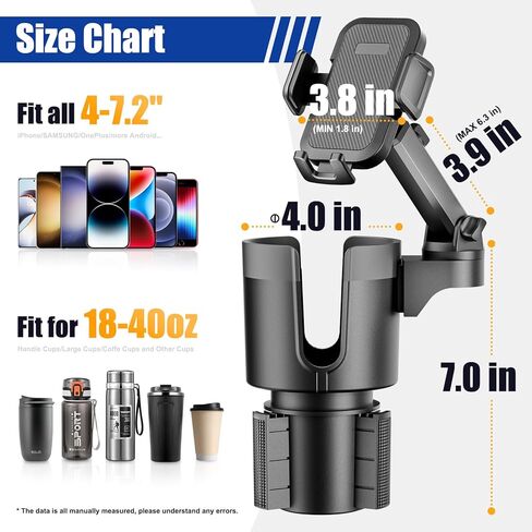 حامل أكواب CYEVA حامل للهاتف للسيارة، 2 في 1 حامل أكواب للسيارة مع حامل هاتف خلوي بذراع طويل يدور 360 درجة للسيارة متوافق مع جميع الهواتف الذكية in Kuwait