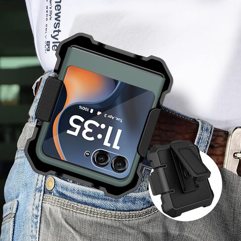 بالنسبة إلى Motorola Razr 2025/2024 CASE مع مقطع [واقي شاشة مدمج] ، وغطاء الهاتف النحيف النحيف ، وملحقات الحرس الحافظة الحزامية لـ Moto RAZR 2025/2024 (Black + Clip) in Kuwait