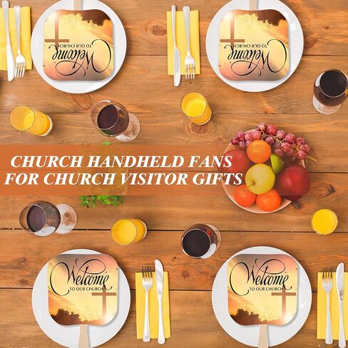 Yousoontic Church Fans Handheld Set of 50 Welcome to Our Church Fans Christian Paper Fan with Wooden Handle Church Handheld Fans Church Products for Church Services Church Visitor Gifts in Saudi Arabia