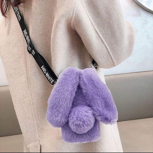 Rabbit Ear Case for Samsung Galaxy A16 5G,Crossbody Strap Case Fuzzy Fluffy Cute Girls Kids Plush Ball Bunny Fur Case Soft Bumper Protective Cover,Pink in Kuwait