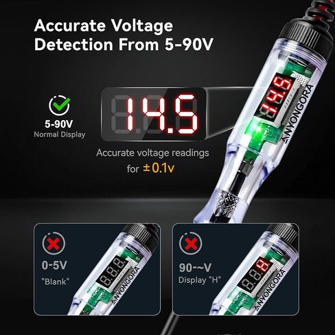 ضوء اختبار السيارات مع شاشة رقمية LED 3-48 فولت، جهاز اختبار دائرة السيارات مع الفولتميتر وضوء مؤشر قطبية مزدوج اللون، قلم اختبار الجهد مع مسبار غير قابل للصدأ in Kuwait
