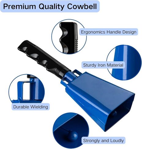 Steel Cowbell with Handle 8 Inch Cow Bells Noise Makers, 2 Pack Large Cowbells for Sporting Events, Hand Percussion Cowbells Cheering Bell for Football Game Party Concert Graduation School (White) in Saudi Arabia