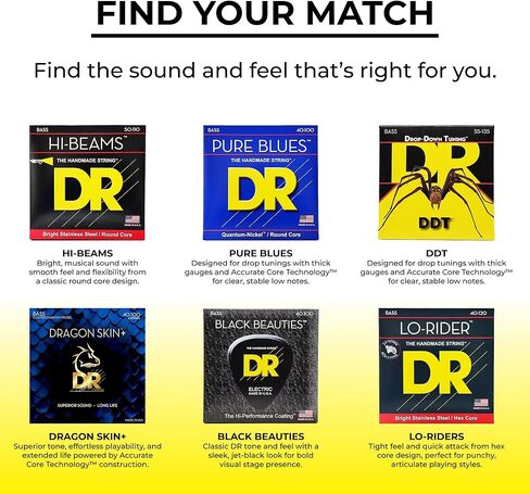 DR Strings Bass Strings, Black Beauties BASS Black Coated Nickel Plated Bass Guitar Strings on Round Core in Saudi Arabia