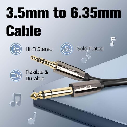 3.5mm to 6.35mm Aux Stereo Audio Extension Cable, 6.35 1/4" Male to 3.5 1/8" Male TRS Stereo Audio Cable for Guitar, Headphone, Home Theater Devices, Smartphones, Gold Plated Connectors(15ft/1pk) in Kuwait