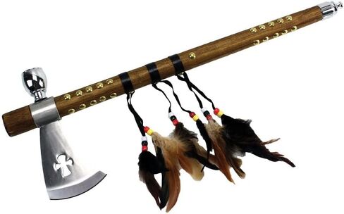 Snake Eye Tactical Native American Peace Pipe Tomahawk Axe 18.75-Inches Overall Length (Brown with Feather) in Saudi Arabia