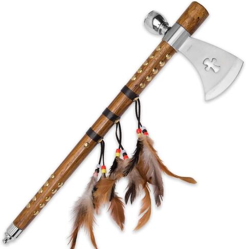 Snake Eye Tactical Native American Peace Pipe Tomahawk Axe 18.75-Inches Overall Length (Brown with Feather) in Saudi Arabia