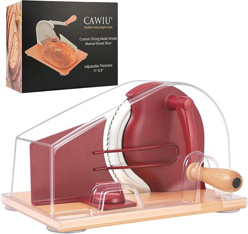 Upgraded Manual Bread Slicer with Safety Cover – Adjustable Thickness Hand Crank Bread Cutter for Homemade Sourdough with Stainless Steel Blade, Slicing Guide & Suction Cups (Red) in Saudi Arabia