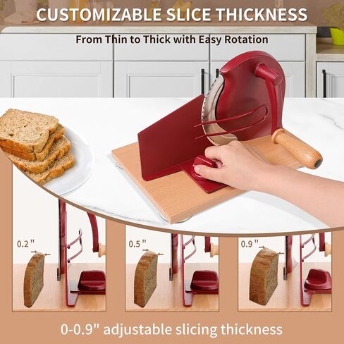 Upgraded Manual Bread Slicer with Safety Cover – Adjustable Thickness Hand Crank Bread Cutter for Homemade Sourdough with Stainless Steel Blade, Slicing Guide & Suction Cups (Red) in Saudi Arabia
