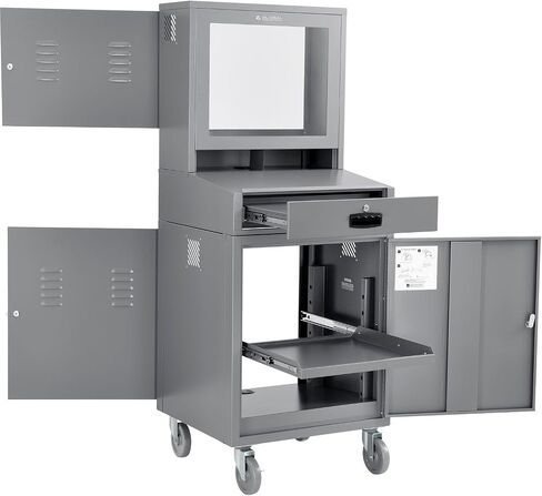 Global Industrial Mobile Security LCD Computer Cabinet Enclosure for 24" Diagonal Monitors, Steel Construction, Blue Powder Coat Finish, 24-1/2"W x 22-1/2"D x 62-3/4"H in Saudi Arabia