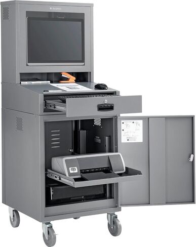 Global Industrial Mobile Security LCD Computer Cabinet Enclosure for 24" Diagonal Monitors, Steel Construction, Blue Powder Coat Finish, 24-1/2"W x 22-1/2"D x 62-3/4"H in Saudi Arabia