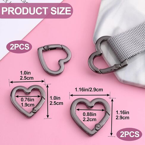 4pcs Heart Shaped Keychain Clip, Zinc Alloy Heavy Duty Heart Carabiner, Spring Snap Clasp Hook for Camping Hiking Fishing Traveling in Saudi Arabia