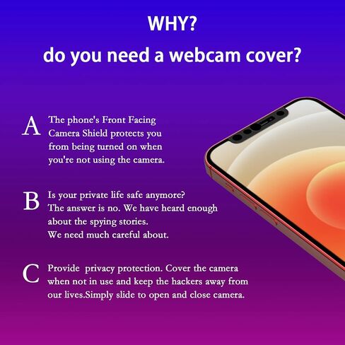 Phone Camera & Webcam Cover - Compatible with iPhone X/XS/XR/XS Max/11/11 Pro/11 Pro Max/12/12 Mini/12 Pro/12 Pro Max - Privacy Protection, Facial ID Compatible - Black in Saudi Arabia