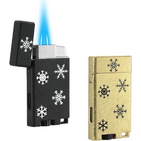 Classic Matte Butane Pocket Lighter, 2 Pack Double Jet Flame Torch Lighter with Visible Window, Windproof Adjustable and Refillable Lighter for Men and Women, Without Gas(Matte Black+Silver Grey)
