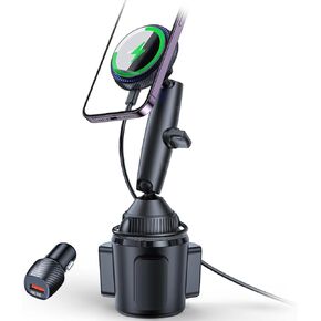 APPS2Car for Magsafe Car Mount Charger Tri-Pivot Magnetic Wireless Cup Holder Phone Mount for Car Truck with Cooling Fan Fast Charging for iPhone 15 14 13 12 Series Magsafe Case [with Car Adapter]