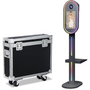 Magic Mirror Photo Booth 15.6in for Party Rental Wedding,Selfie Mirror Photo Booth App Remote Control and Music Sync RGB Light Built-in Mini PC Portable Flight Case (15.6“ Black)