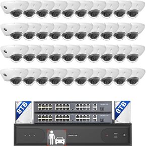 ONWOTE 64 Channel Security Camera System 32MP NVR, 2 HDMI Outputs Split Screen Display, 40x 4K Vandal Proof PoE IP Cameras, Color Night Vision, 64CH Commercial NVR 16TB, 8 HDD Ports Support 128TB