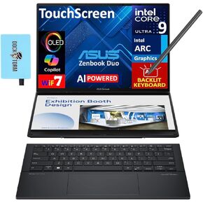 ASUS Zenbook Duo ux8406 AI Powered 2-in-1 Laptop 14.0" Touchscreen OLED 3K 120Hz Display (Intel Ultra 9-285H, 32GB LPDDR5X, 4TB PCIe SSD, Active Pen, Backlit KB, Win 11 Pro) w/DKZ USB Port Expander