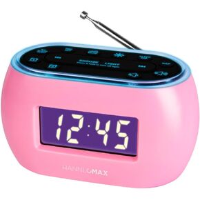 Hannlomax HX-161CR Pll FM Radio Clock ، شاشة LCD مع وظيفة خافتة ، 7 ألوان Light Light ، منفذ USB لشحن 1A ، هوائي تلسكوبي ، عملية AC/DC فقط. (لون القرنفل)