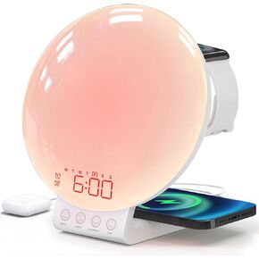 Dekala Sunrise Alarm Clock with Wireless Charger, White Noise Sound Machine, Night Light w/ 11 Light & 15 Sounds, Alarm Clocks for Bedrooms, Compatible with Apple Watch/Airpods/iPhone