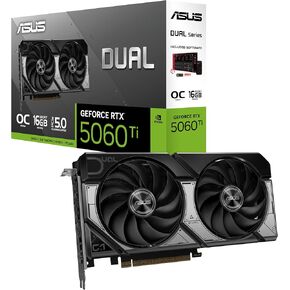 ASUS Dual Geforce RTX ™ 5060 TI 16GB GDDR7 OC EDITION (PCIE 5.0 ، 16GB GDDR7 ، DLSS 4 ، HDMI 2.1B ، DisplayPort 2.1b ، 2.5 Slot Design ، Design Tech Tech ، 0DB ، وأكثر)