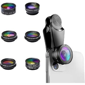 Universal 7-in-1 Mobile Phone Camera Lens Kit, Funny Cell Phone Lens for iPhone, for Samsung, for Android Smartphone, Universal Clip on Wide Angle+Macro+ Fish Eye Camera Lenses attachments Accessory
