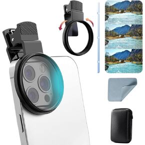 52mm Clip-On CPL Phone Camera Lens Filter Kit – Ultra Slim Multi-Coated Circular Polarizer for iPhone 16/15/14/13/12/11 & Most Smartphones (Includes Protective Case)