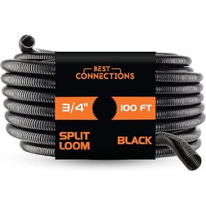 3/4" X 100 ft Split Wire Loom Flex-Guard Convoluted Tubing – Protective Split Cable Sleeves for Automotive Home Industrial Electrical Wires – Chemical Resistant Cable Conduit – Black