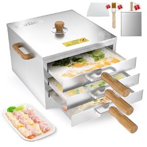 Rice Noodle Roll Steamer Machine - 3 Layers 4 Trays Chinese Cantonese Cheung Fun Changfen Maker Cooker for Commercial and Home Kitchen with Extra Stainless Steel Steam Tray and Wooden Handle