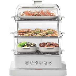 3-layer detachable 40L large capacity electric steamer with 12 hour insulation cooking function for vegetables, meat, and fish