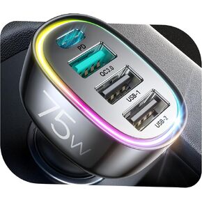 75W Car Charger USB C, 4 Port Super Fast Cigarette Lighter USB Charger, Type C 60W & QC 3.0 Multiport Car Phone Adapter Accessories for iPhone 17/16/15/14 Samsung S26 Series with 3.3ft 60W USB C Cable in Saudi Arabia