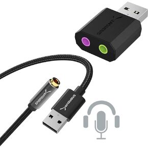 USB Type-A to 3.5mm Dual Function Audio Jack Active Adapter 20" Cable with USB External Stereo Sound Adapter for Windows and Mac. Plug and Play No Drivers Needed.