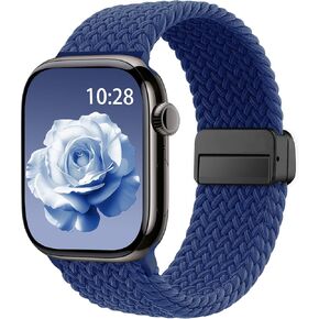 Braided Stretchy Band Compatible with Apple Watch Bands 38mm 40mm 41mm 42mm 44mm 45mm 46mm 49mm Women Men, Soft Nylon Solo Loop Magnetic Sport Strap for iWatch Series 10 9 8 7 6 5 4 3 2 1 SE Ultra
