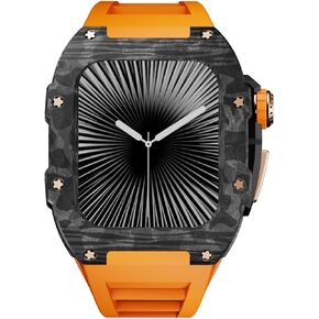 Carbon Fiber Case for Apple Watch Series 10 46mm Men Sport Rubber Band Metal Folding Buckle Accessories for Iwatch Mod Kit Set