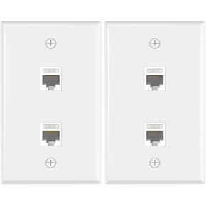 VCE Ethernet Wall Plate 2-Port (UL Listed), Cat6 Female to Female Wall Jack, RJ45 Keystone Inline Coupler Wall Outlet, White (2-Pack)
