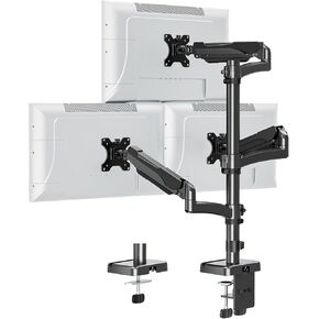 Triple Monitor Mount Fits Max 32" Computer Screen, Holds up to 17.6lbs Each Arm, Gas Spring 3 Monitor Desk Mount, Triple Stand with Tilt Swivel Rotation, VESA Mount 75/100mm