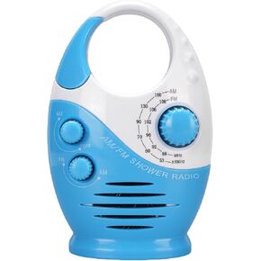 TOPINCN AM FM Shower Radio with Built In Speaker, Wireless Portable Bathroom Hanging Radio with Top Handle, for Emergency, Home, Outdoor, Travel,Work, Study Use, White and Blue