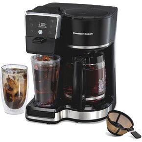Hamilton Beach 2-Way 12 Cup Programmable Drip Hot and Iced Coffee Maker & Single Serve Coffee Machine, Glass Carafe, Auto Pause and Pour, Black (47500J)