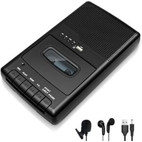 Portable Cassette Player Tape Recorder,Cassette Players Recorder, Cassettes Tape Digital Converter to USB Flash Disk, Built-in Speaker, Retractable Handle, One-Touch Recording(Black)