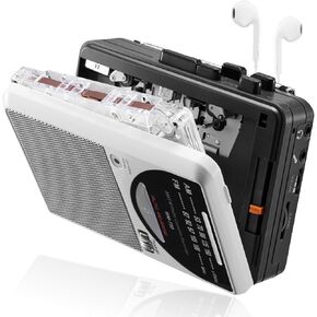 Retro Recordable Cassette Player, AM/FM Radio Stereo, Vintage Cassette Tape Player with Big Speaker and Earphone Jack, Battery Operated or AC Powered Tape Recorder Cassette Player