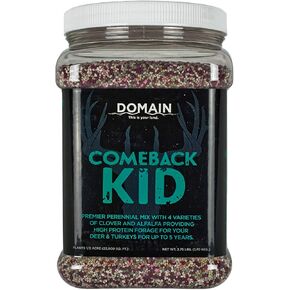Domain Outdoor Comeback Kid Deer Food Plot Seed, Great to Plant in Spring, 1/2 Acre, High Protein Forage, Year-Round Food and Attraction, Special Varieties of Clover & Alfalfa, Lasts up to 5 Years