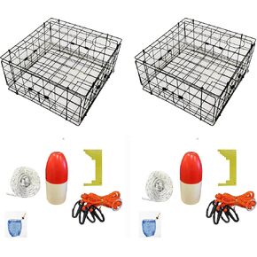2-Pack of KUFA Vinyl Coated Crab Trap & Accessory kit (100' Non-Lead Sinking line,Caliper,Harness,Bait Bag & 11" Float) (S60+CAS1) x2