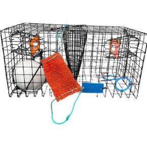 JOY FISH Maryland Blue Crab Heavy Duty Crab Trap, 24""X12""X12"" with Gauge and Bait MESH Bag, Large, Black