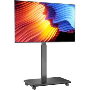 Rolling TV Stand with Power Outlet, Mobile TV Stand for 32-75 Inch TVs up to 110 lbs, 30° Swivel TV Floor Stand, 18 Adjustable Heights, TV Cart on Wheels for Bedroom, Office, Outdoor, Black