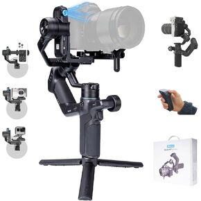 FeiyuTech SCORP Mini-3-Pro Gimbal Stabilizer for Camera Mirrorless/Compact/Action Cameras,Smartphone,18m AI Tracking,Detachable Remote Handle,4.4lbs Payload,3-axis Gimbal for Canon Sony Nikon