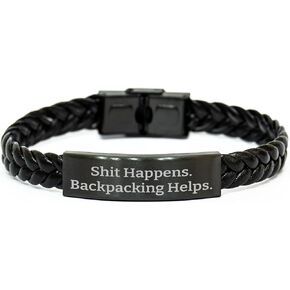 Funny Backpacking Quote Stainless Steel PU Leather Interlaced Leather Bracelet Gifts for Backpackers from Friends on Birthday Adventure